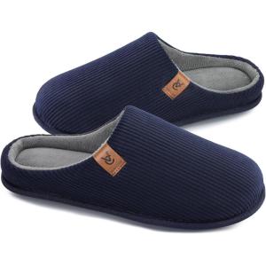 imageVeraCosy Mens Cozy Slipon Slippers Corduroy Memory Foam Indoor House ShoesNavy Blue