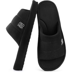 imageVeraCosy Mens Open Toe Slippers Breathable Corn Knit Memory Foam with Non Slip SoleDark Black