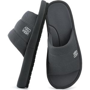imageVeraCosy Mens Open Toe Slippers Breathable Corn Knit Memory Foam with Non Slip SoleLight Gray