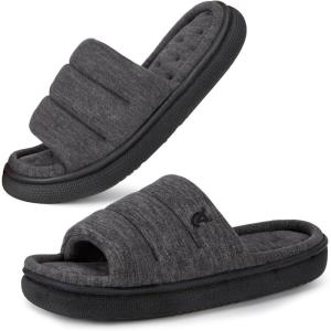 imageVeraCosy Mens OpenToe Slippers Memory Foam Indoor Outdoor House ShoesMatt Black