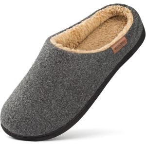 imageVeraCosy Mens Wool Felt Slippers with Comfy Fuzzy Faux Sherpa Slipon Memory Foam for Indoor HouseDark Gray