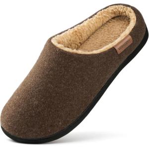 imageVeraCosy Mens Wool Felt Slippers with Comfy Fuzzy Faux Sherpa Slipon Memory Foam for Indoor HouseNutty Coffee