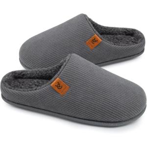 imageVeraCosy Mens Cozy Slipon Slippers Corduroy Memory Foam Indoor House ShoesCold Pebble