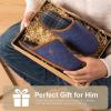 imageVeraCosy Mens Knitted Scottish Slippers with Soft Memory Foam Non Slip Indoor Rubber SoleNavy Blue