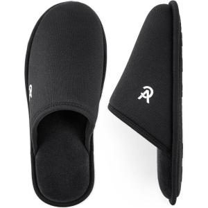 imageVeraCosy Mens Knitted Scottish Slippers with Soft Memory Foam Non Slip Indoor Rubber SoleDark Black