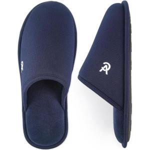 imageVeraCosy Mens Knitted Scottish Slippers with Soft Memory Foam Non Slip Indoor Rubber SoleDark Blue