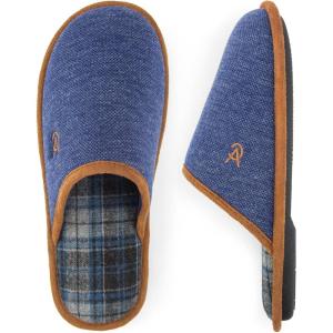 imageVeraCosy Mens Knitted Scottish Slippers with Soft Memory Foam Non Slip Indoor Rubber SoleNavy Blue