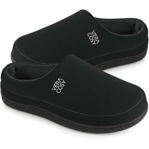 imageVeraCosy Mens Cozy Knit Slipper Comfortable Memory Foam Indoor House Shoes with Nonslip Rubber SoleDark Black