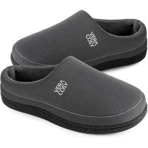 imageVeraCosy Mens Cozy Knit Slipper Comfortable Memory Foam Indoor House Shoes with Nonslip Rubber SoleLight Gray