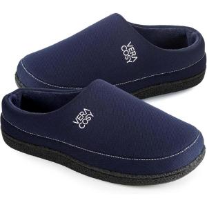 imageVeraCosy Mens Cozy Knit Slipper Comfortable Memory Foam Indoor House Shoes with Nonslip Rubber SoleNavy Blue