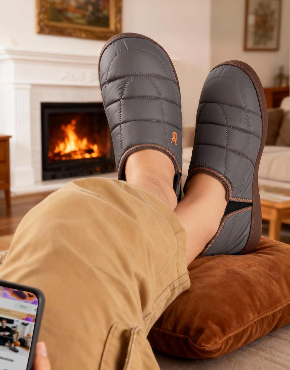 imageVeraCosy Mens Quilted Slippers with Elastic Gore and Anti Skid Outsole for OutdoorCool Gray