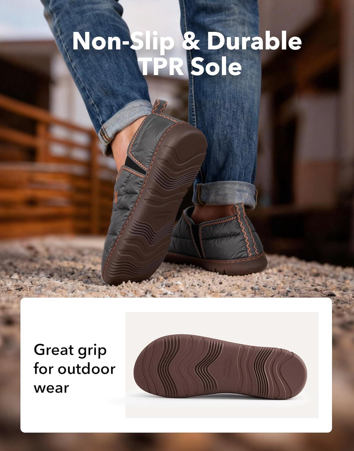 imageVeraCosy Mens Quilted Slippers with Elastic Gore and Anti Skid Outsole for OutdoorCool Gray