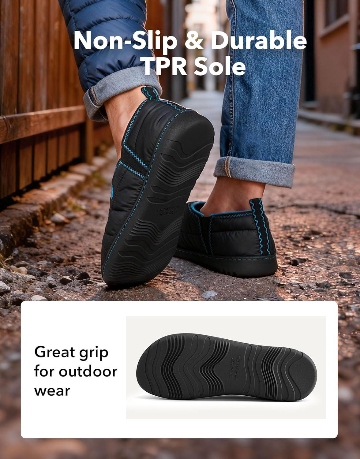 imageVeraCosy Mens Quilted Slippers with Elastic Gore and Anti Skid Outsole for OutdoorKnight Black