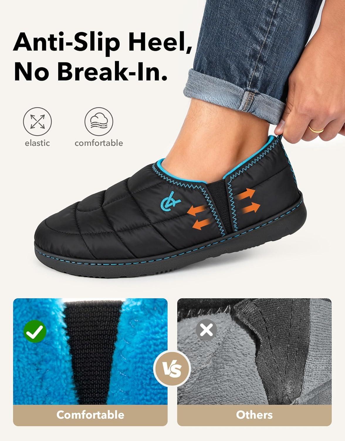 imageVeraCosy Mens Quilted Slippers with Elastic Gore and Anti Skid Outsole for OutdoorKnight Black