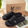 image:imageVeraCosy Mens Open Toe Slippers Breathable Corn Knit Memory Foam Non Slip Sole for HouseDark Black