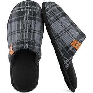 image:imageVeraCosy Mens Corduroy Scuff Slippers Soft Comfy Memory Foam Nonslip Indoor House ShoesWhale Gray Check