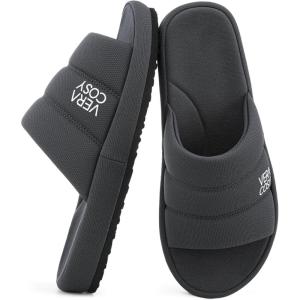 image:imageVeraCosy Mens Open Toe Slippers Breathable Corn Knit Memory Foam Non Slip Sole for HouseLight Gray