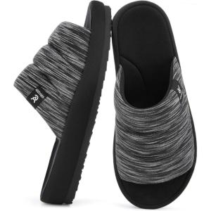 image:imageVeraCosy Mens Open Toe Slippers Breathable Corn Knit Memory Foam with Non Slip SoleFoggy Black