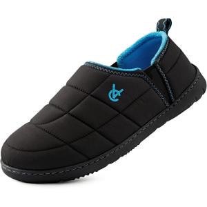 image:imageVeraCosy Mens Quilted Slippers House Shoes with Elastic Gore Anti Skid Outsole for Indoor OutdoorKnight Black