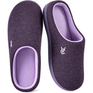 image:imageVeraCosy Womens TwoTone Slippers Soft Comfy Knit Memory Foam Nonslip Indoor Outdoor House ShoesEvening Lilac