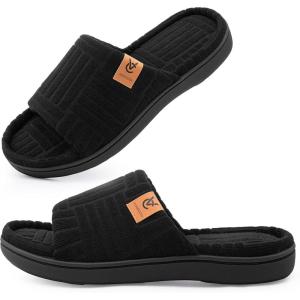 image:imageVeraCosy Ladies Open Toe Slippers Soft Terry Cloth Indoor Slip on Womens House ShoesModest Black
