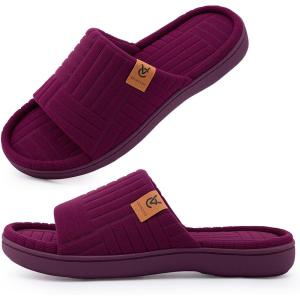 image:imageVeraCosy Ladies Open Toe Slippers Soft Terry Cloth Indoor Slip on Womens House ShoesPlum Purple