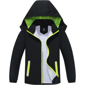 imageSaphiRose Kids Rain Jacket Waterproof Raincoat Mesh Lined Coat with Removable Hood for Boys GirlsBlack