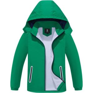imageSaphiRose Kids Rain Jacket Waterproof Raincoat Mesh Lined Coat with Removable Hood for Boys GirlsGreen