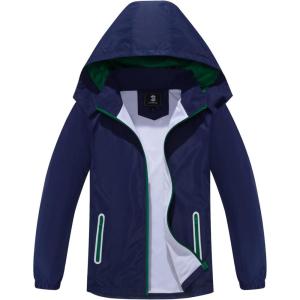 imageSaphiRose Kids Rain Jacket Waterproof Raincoat Mesh Lined Coat with Removable Hood for Boys GirlsNavy