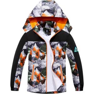 imageSaphiRose Kids Rain Jacket Waterproof Raincoat Mesh Lined Coat with Removable Hood for Boys GirlsOrange Mountain