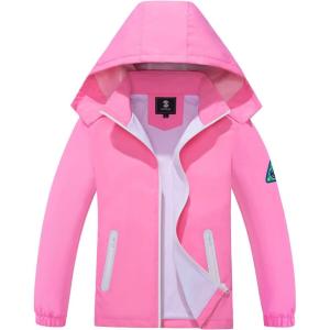 imageSaphiRose Kids Rain Jacket Waterproof Raincoat Mesh Lined Coat with Removable Hood for Boys GirlsPink