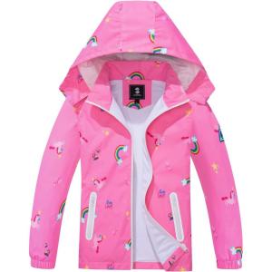 imageSaphiRose Kids Rain Jacket Waterproof Raincoat Mesh Lined Coat with Removable Hood for Boys GirlsPink Pony