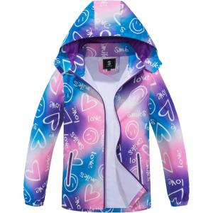 imageSaphiRose Kids Rain Jacket Waterproof Raincoat Mesh Lined Coat with Removable Hood for Boys GirlsPink Smiles