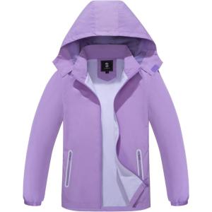 imageSaphiRose Kids Rain Jacket Waterproof Raincoat Mesh Lined Coat with Removable Hood for Boys GirlsPurple