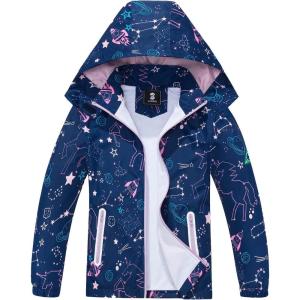 imageSaphiRose Kids Rain Jacket Waterproof Raincoat Mesh Lined Coat with Removable Hood for Boys GirlsSpace