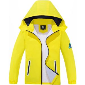 imageSaphiRose Kids Rain Jacket Waterproof Raincoat Mesh Lined Coat with Removable Hood for Boys GirlsYellow