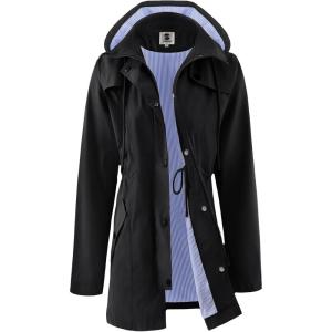 imageSaphiRose Womens Long Rain Jacket Waterproof Rain Coat with Hood Outdoor Light Raincoats WindbreakerBlack
