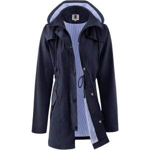 imageSaphiRose Womens Long Rain Jacket Waterproof Rain Coat with Hood Outdoor Light Raincoats WindbreakerNavy