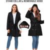 imageSaphiRose Womens WaterResistant Trench Coat DoubleBreasted Long Peacoat with Removable HoodBlack