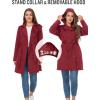 imageSaphiRose Womens WaterResistant Trench Coat DoubleBreasted Long Peacoat with Removable HoodBurgundy