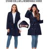 imageSaphiRose Womens WaterResistant Trench Coat DoubleBreasted Long Peacoat with Removable HoodNavy