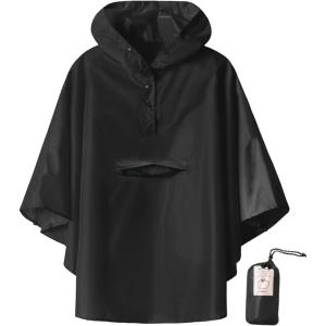 imageSaphiRose Lightweight Kids Rain Poncho Jacket Waterproof Outwear Rain CoatBlack