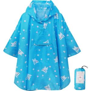 imageSaphiRose Lightweight Kids Rain Poncho Jacket Waterproof Outwear Rain CoatBluecat