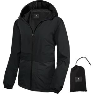 imageSaphiRose Lightweight Rain Jacket Women Waterproof Breathable Raincoat Packable Hooded WindbreakerBlack