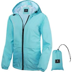 imageSaphiRose Lightweight Rain Jacket Women Waterproof Breathable Raincoat Packable Hooded WindbreakerLight Blue