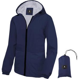 imageSaphiRose Lightweight Rain Jacket Women Waterproof Breathable Raincoat Packable Hooded WindbreakerNavy