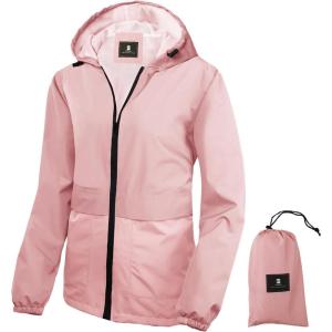 imageSaphiRose Lightweight Rain Jacket Women Waterproof Breathable Raincoat Packable Hooded WindbreakerPink
