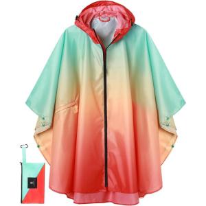 imageSaphiRose Unisex Rain Poncho Raincoat Hooded for Adults Women with PocketsGradient Green Red