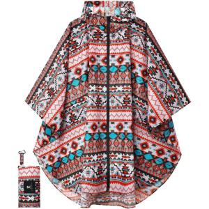 imageSaphiRose Unisex Rain Poncho Raincoat Hooded for Adults Women with PocketsOrange Bohemian