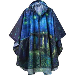 imageSaphiRose Unisex Rain Poncho Raincoat Hooded for Adults Women with PocketsVan Gogh Starry Night Over the Rhone